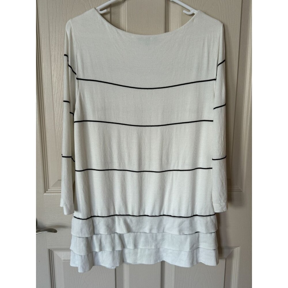 Lafayette 148 New York Striped Tiered Ruffle Hem Knit Tunic Top Cream Black M j2